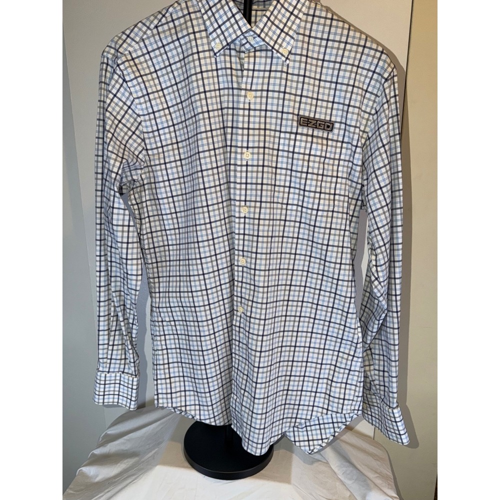 Peter Millar Button Down Shirt Mens Medium Blue Check EZGO Long Sleeve - Picture 3 of 8